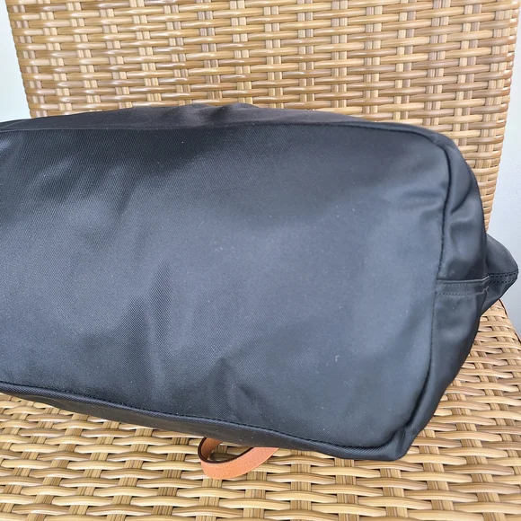 Lauren Ralph Lauren Black Nylon Shoulder Tote Bag Purse Brown Leather Trim - Picture 10 of 16